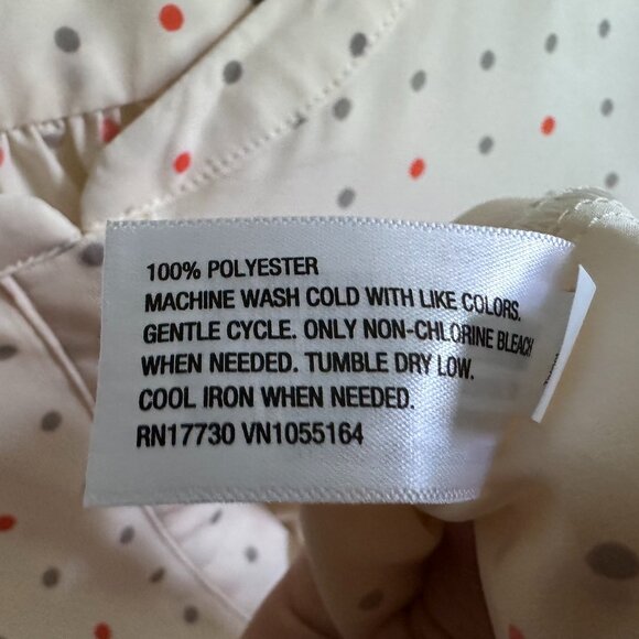 Merona Women's XL Cream w Gray & Orange Polka Dot Long Sleeve Collarless Blouse - Picture 9 of 9